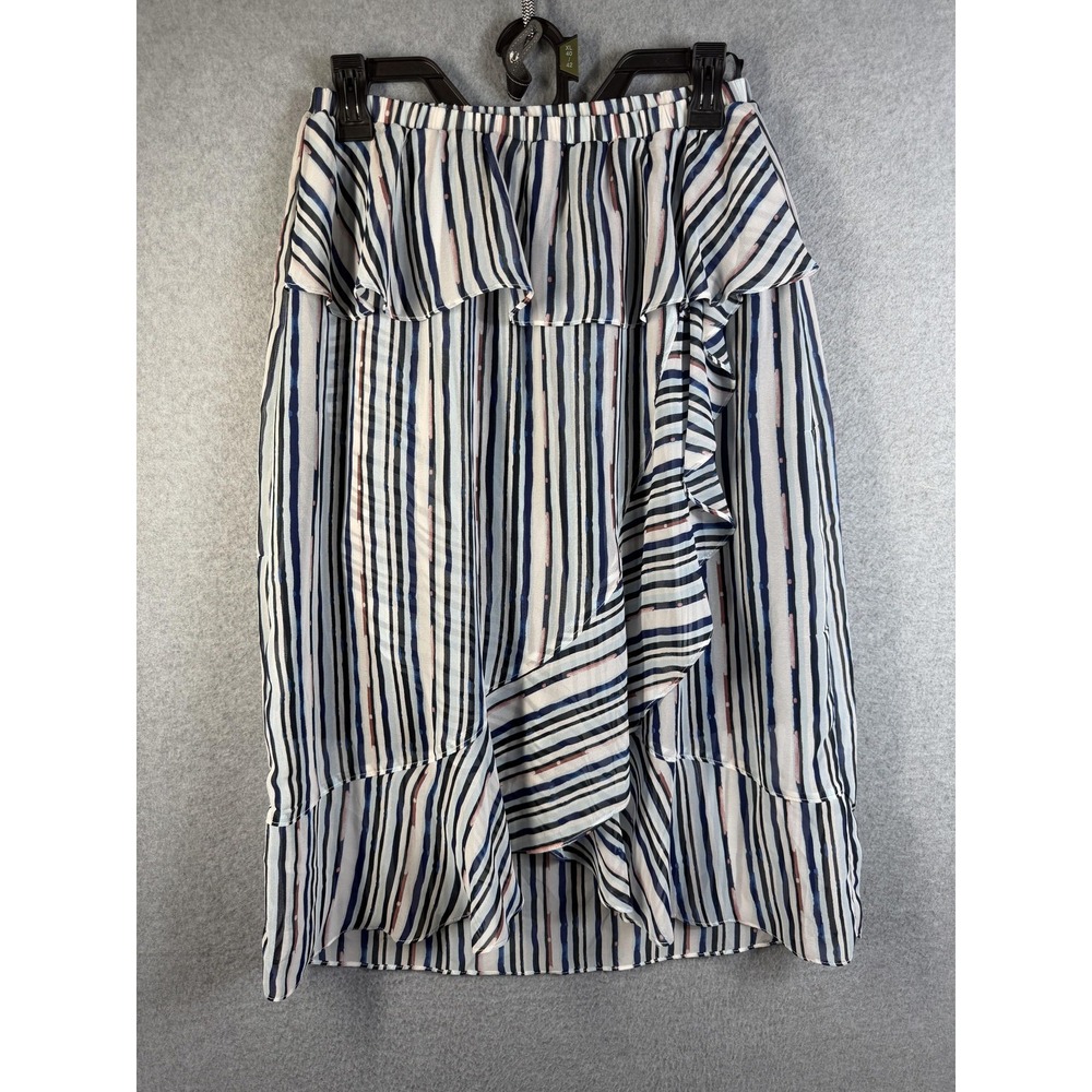12THOMPSON Skirt Womens Medium Multicolor Stripe‎ Ruffle Wrap Midi Lined Chiffon